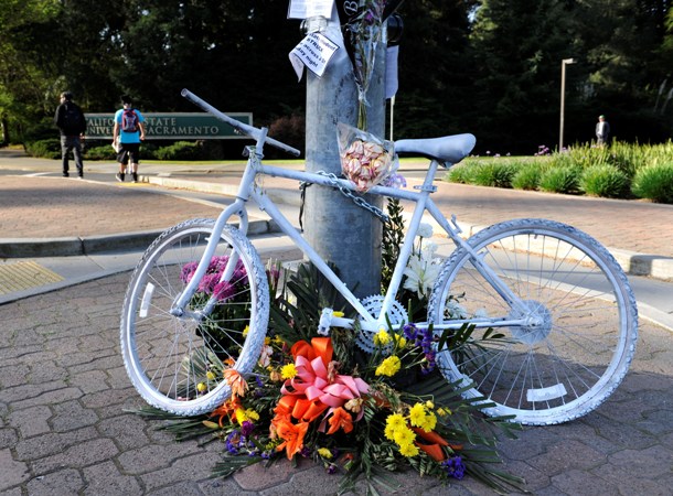 Memorial to Arlene Sasse at Carlson Drive & J St.