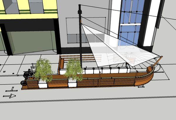 Pirate ship-themed parklet planned for Blackbird Kitchen & Beer Gallery in downtown Sacramento.