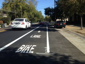 A road diet and new bike lanes on Freeport Blvd. in Land Park were installed as part of a City of Sacramento repaving project.