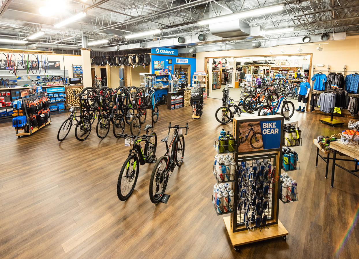 The inside of a bike store.