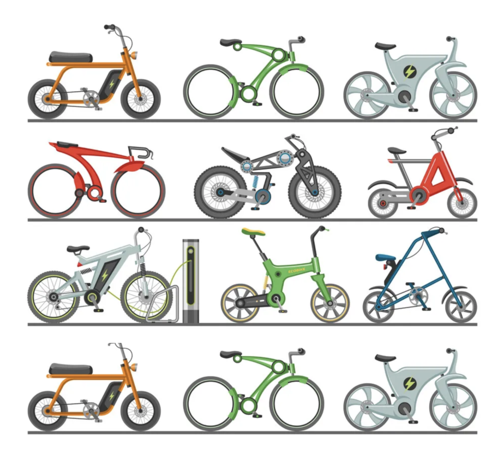 Several different types of e-bikes.