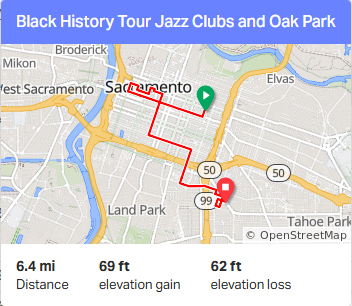 Map showing Black History Tour Jazz Clubs and Oak Park.