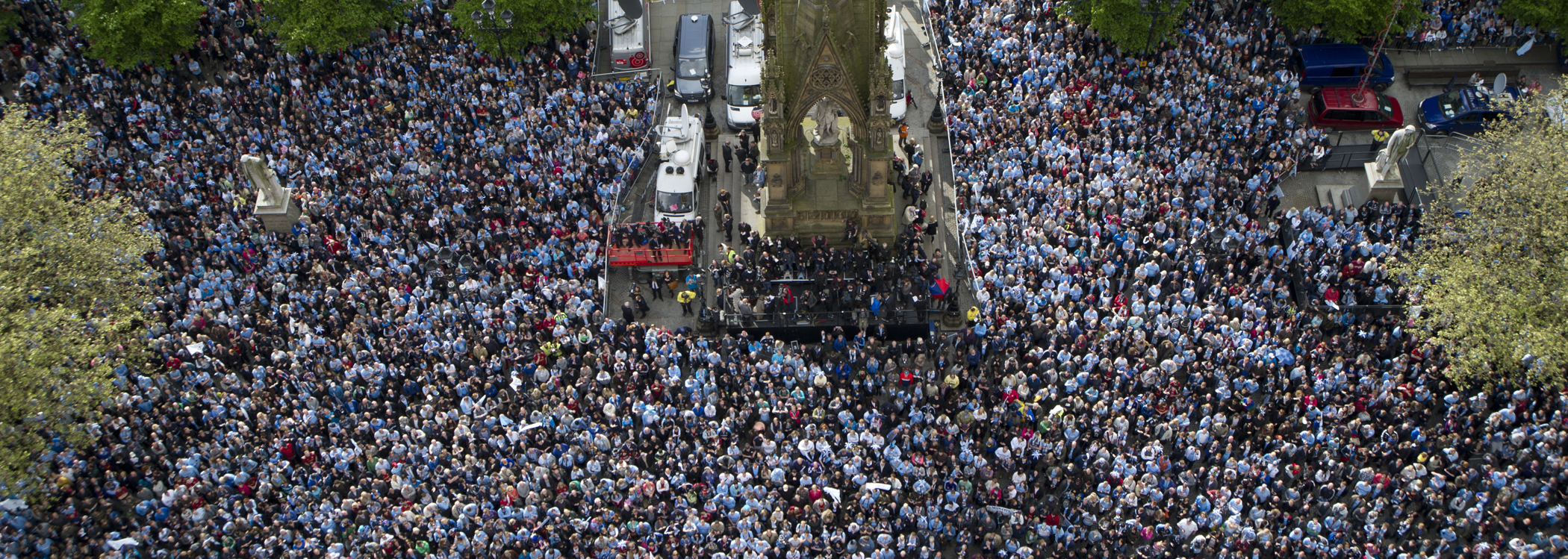 A large crowd photographed from above.